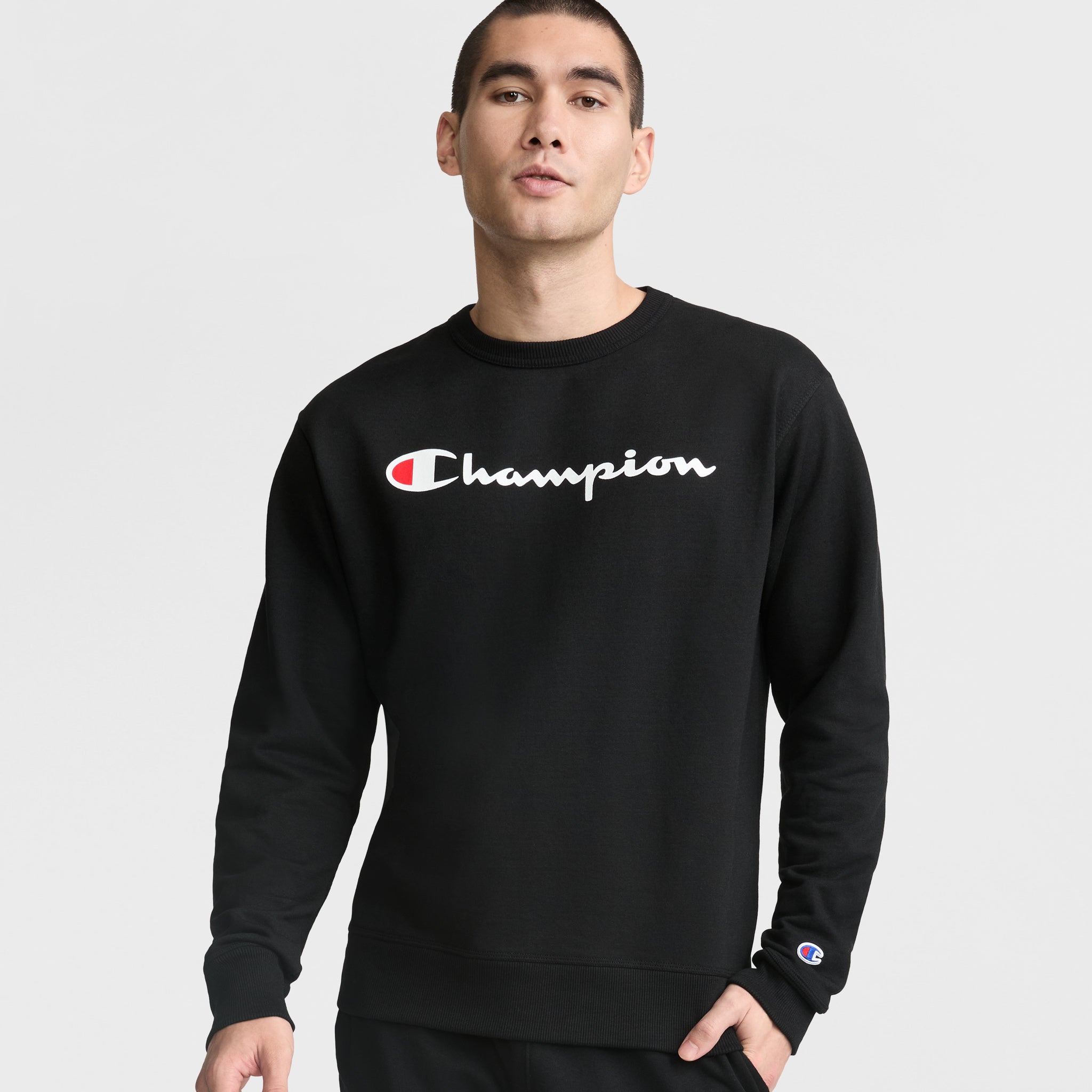 Powerblend Crewneck Sweatshirt. Classic Script Logo