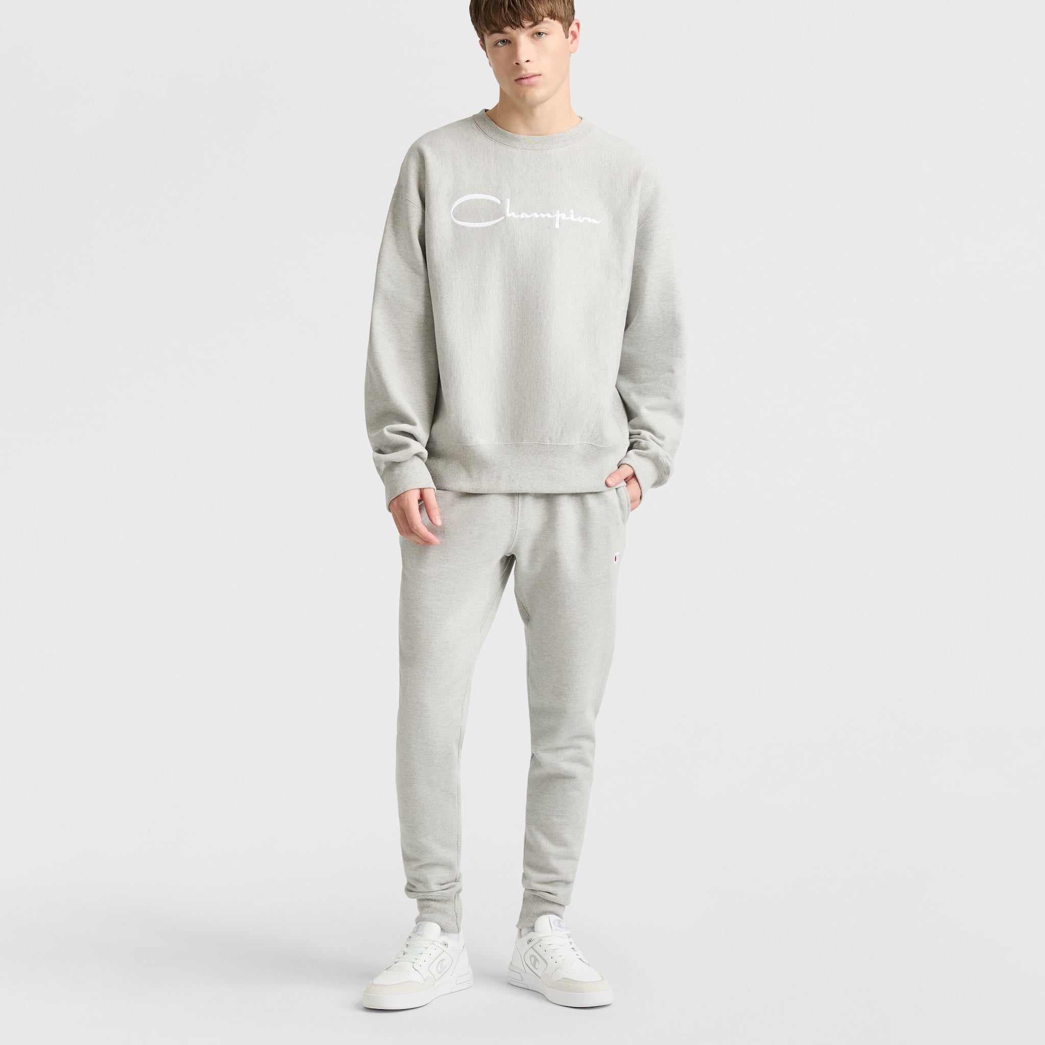 Reverse Weave Crewneck Sweatshirt. White Vintage Script Logo - Image 5